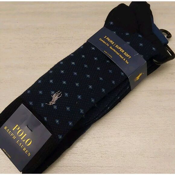 Polo Ralph Lauren Mens Navy Blue Comfort Fit 3-Pack Casual Crew Socks Size 10-13 - Picture 3 of 7